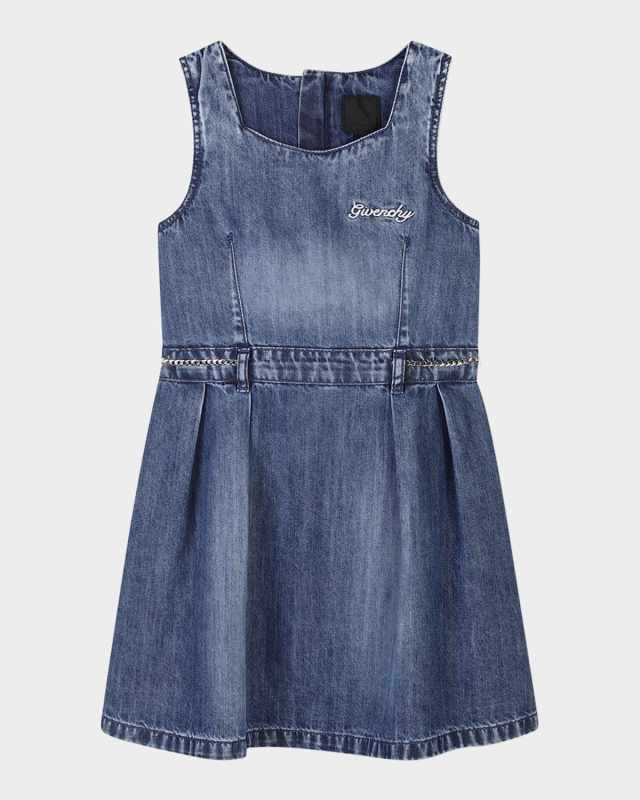 Girl's Script Logo-Print Denim Dress, Size 4-